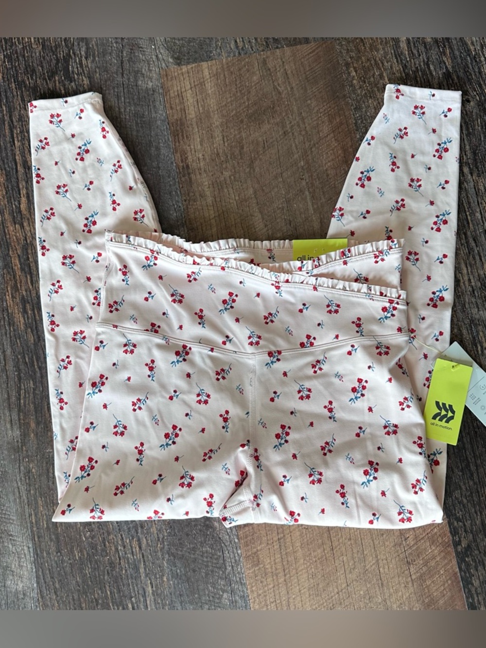 all in motion Light Pink Floral 7/8 Leggings with Red & Blue Sprigs